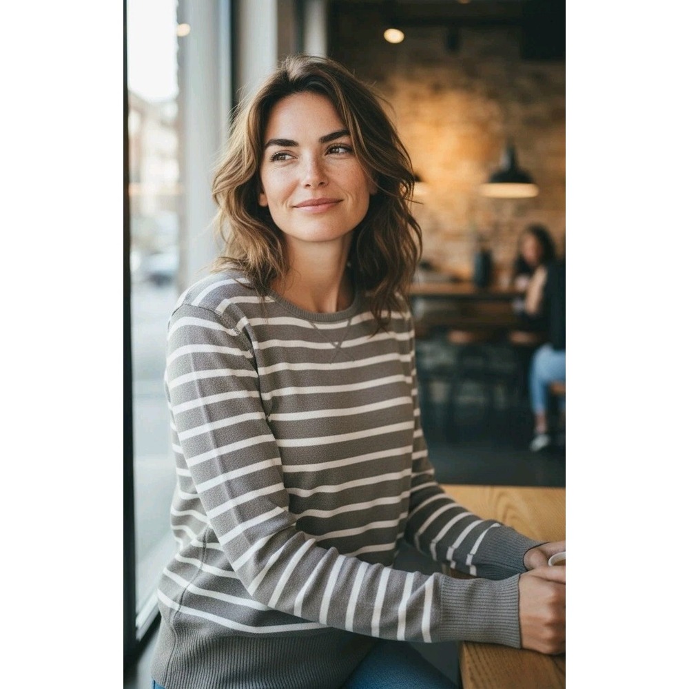 Sonoma XL Coastal Grandmother Striped Sweater - Soft /brown And Taupe